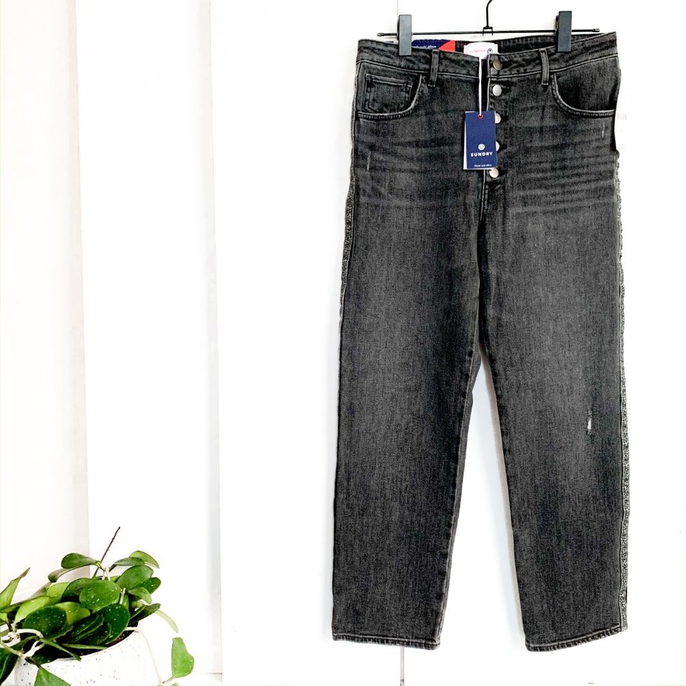 NWT anthro leopard-trimmed high rise straight jean - Picture 5 of 12